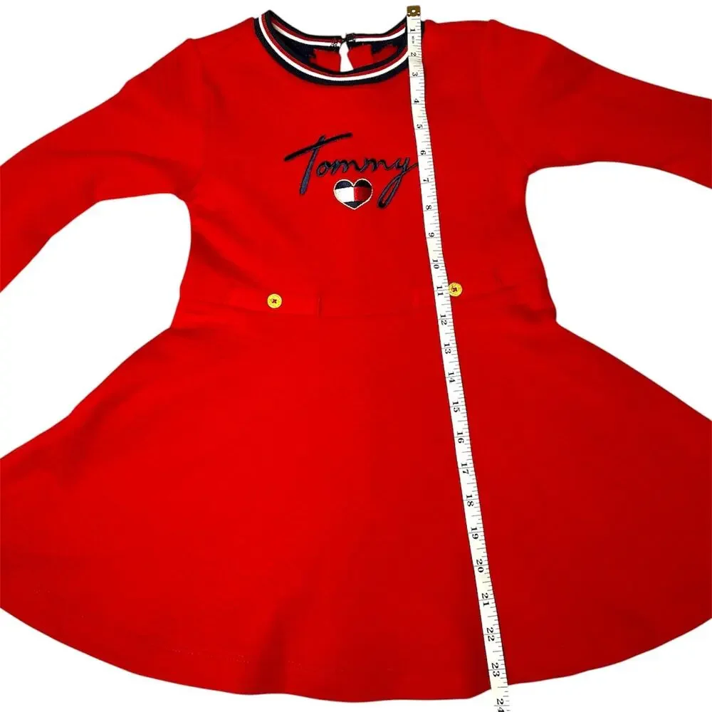 Tommy Hilfiger Red Long Sleeve Fit & Flare Sweater Dress Heart Logo Size 5 Girls